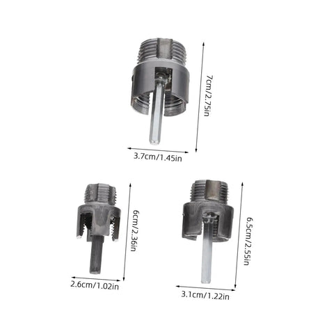 Awesome Electric Pipe Thread Cutter Kit For PvC & Metal, three drill-compatible pipe cutters in various sizes.