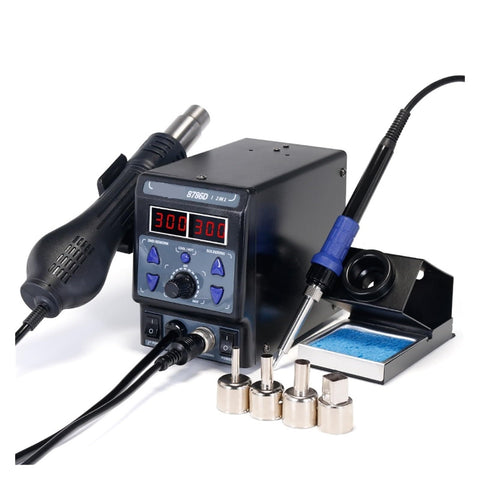 2 In 1 Soldering Station With Hot Air Gun And Soldering Iron, Dual Digital Display, tools and accessories included, compact design