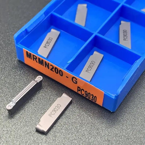 Set of MRMN200 PC9030 carbide inserts in blue case, Durable Carbide Inserts For Metal Lathe Tools, wear-resistant for CNC lathes.