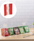 16 Pack Clear Self Adhesive Plastic Hinges With Heavy Duty Grip For Seamless Plexiglass And Acrylic Projects shown with tea containers.