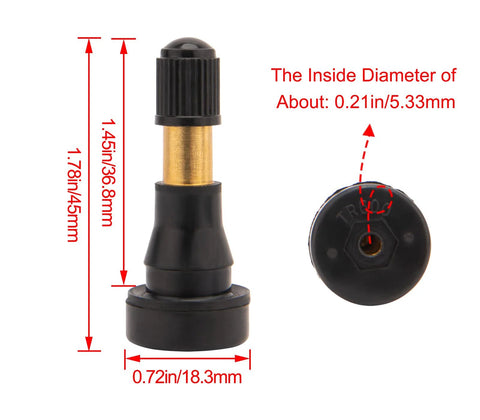 Front view of TR600HP high-pressure valve stems, brass and rubber snap-in tire valve, 100-pack Amazon