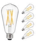 Vintage Edison LED Bulbs 6W Equivalent To 60W Warm White 2700K 95 Plus CRI Eye Protection Non Dimmable Clear Glass Pack Of 4