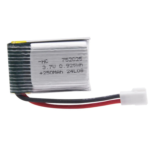 Close-up of one battery from 4 Pack 3.7V 250mAh LiPo Battery Set With MX2.0 Plug And 4 Port USB Charge Board For Small RC Aircraft Quadcopter