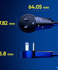 Close-up of dimensions for One Foot White 360 Degree Rotating Extension Cord With Flat Plug 3 Prong Grounded Indoor Power Cable