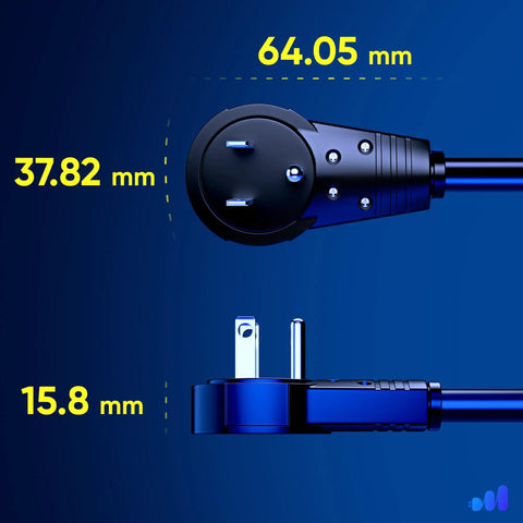 Dimensions of 15 Foot 360 Degree Rotating Flat Plug Extension Cord With 3 Prong Grounded 16 AWG Black UL Listed