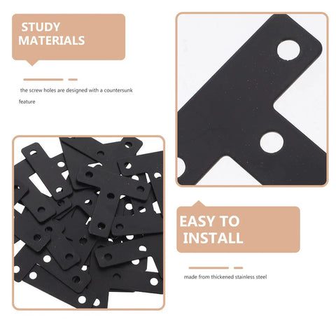 Black Stainless Steel T Shape Flat Angle Brackets With Countersunk Screw Holes for DIY furniture reinforcement