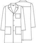 Illustration of Unisex 40 Inch Scrub Lab Coat With Notched Lapel And Four Button Front For Medical Pros And Students White Pro Grade Medical Attire All Day Comfort Style 83403 XL