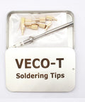 Heat Set Insert Tool With Brass Threaded Inserts In M2 M2.5 M3 M4 M5 M6 M8 Sizes TS100 TS101 Compatible For 3D Printing And DIY Electronics Projects For Hobbyists And Pros, includes soldering tips and brass inserts in a tin case.