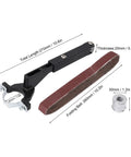 Solid Quality Belt Sander Adapter For Angle Grinders showing 100mm sander mount, folding abrasive belt, and metal components.