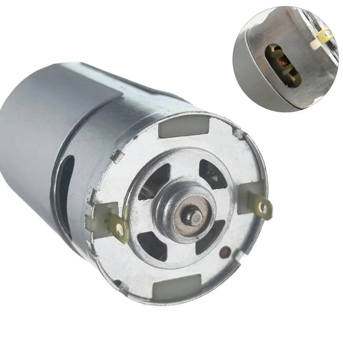 12V 550 DC Motor High Torque Drive Engine Powered Wheels Upgrade Kit for Ride On Toys Cars, 12000RPM, side and front view