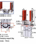 Adjustable Finger Cylinder Telescopic Frame Mechanical Arm Fixture Built Tough With Widened Chuck And Parallel Gripper And 16D And 20D Pneumatic Accessories For Heavy Duty Precise Robotic Clamping And Handling, side view with dimensions