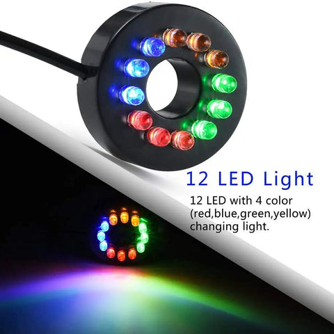 12 LED lights for Submersible Fountain Pump With 400 GPH 1800 LPH, Ultra Quiet 25W, 3 nozzles, color changing.