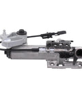 Steering column shift mechanism for GM trucks, side view with metal housing, mounting bracket and cables