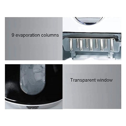 Big Time Countertop Ice Maker Machine For Kitchens And Offices Quick Freeze Crystal Clear Cubes Daily with 9 evaporation columns and transparent window.