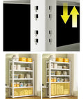 Adjustable heights of Workhorse 5 Tier Heavy Duty Metal Wire Shelving Rack with visible shelves for organization.