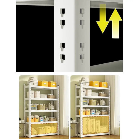 Detail view of adjustable connectors on Heavy Duty 5 Tier Adjustable Metal Wire Shelving Unit for Garage Kitchen Warehouse.