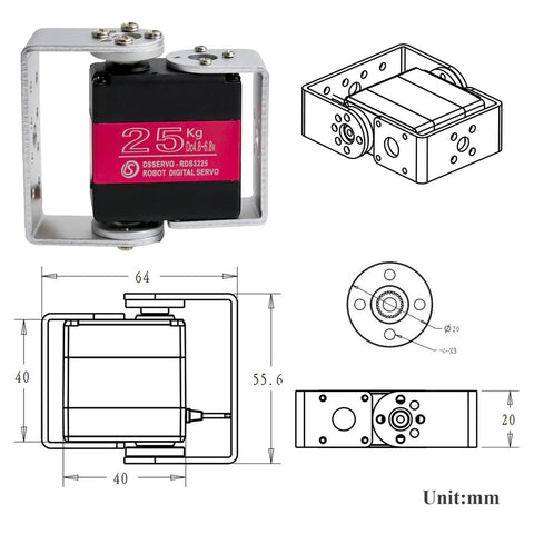 Built Tough Heavy Duty Digital Servo Motor With Solid Full Metal Gears And Killer Twenty Five Kilogram Torque side view with dimensions