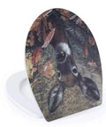 Upgrade Your Restroom With This Smooth Quick Release Round Wooden Toilet Seat Featuring A Fresh Drip Art Print And Ultra Comfy Cushioned Seating For Daily Chill Sessions, showcasing deer and leaves design.
