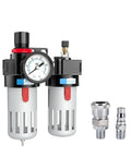Half Inch Air Compressor FRL Combo With Oil Water Separator, Filter Regulator Lubricator, Heavy Duty Metal Body, front view
