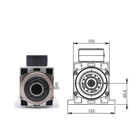 Heavy Duty 6Kw CNC Router Spindle With Automatic Tool Changer Air Cooled Motor Dual Voltage 220V And 380V front view with dimensions diagram.