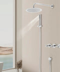 Shower System Wall Mounted 10 Inch Rainfall with Handheld Spray Combo featuring chrome finish, overhead shower, and adjustable hose.