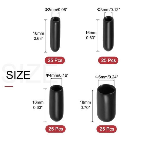 Super Cool 500 Piece Round Rubber End Caps Kit For Protecting Threads And Rods With 3 Sizes Including 3/32 Inch 1/8 Inch And 5/32 Inch Plus 1/4 Inch Black Plugs That Keep Dust Out And Prevent Damage To Your Gear In A Big Way, size chart of black rubber end caps