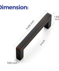 30 Pack Solid 3 Inch Center To Center Slim Square Bar Drawer Handles In Oil Rubbed Bronze dimensions illustration