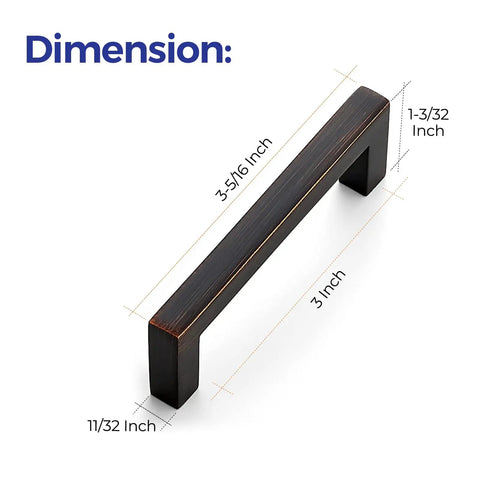 30 Pack Solid 3 Inch Center To Center Slim Square Bar Drawer Handles In Oil Rubbed Bronze dimensions illustration