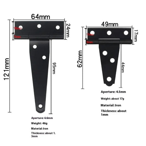 Heavy Duty Black T Shaped Hinges 50 Pack Rock Solid Iron Hardware dimensions 121mm and 62mm for door and gate applications