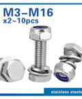 Stainless Steel Hex Head Bolts And Lock Nuts Washer Kit With Locknuts Built To Last Fastening Includes 40mm Bolts And M5 Nuts With Washers M3-M16 x2~10pcs