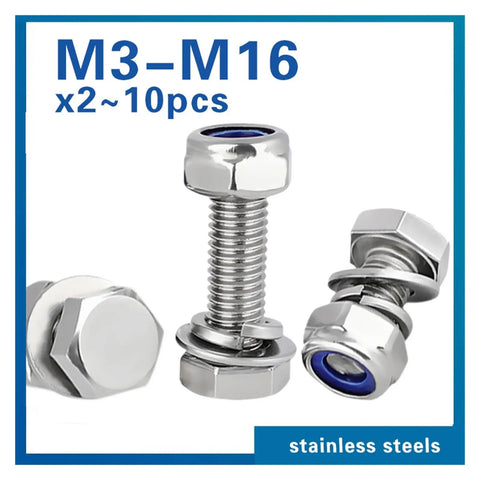 Stainless Steel Hex Head Bolts And Lock Nuts Washer Kit With Locknuts Built To Last Fastening Includes 40mm Bolts And M5 Nuts With Washers M3-M16 x2~10pcs