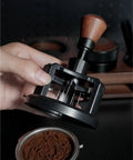 Hit The Mark Every Time With This Rock Solid 58mm Magnetic Stirrer For Espresso Portafilter Featuring Rotary Needle Distributor To Flatten Coffee Beds Smoothly and Elevate Your Home Brewing Game in use above ground coffee.