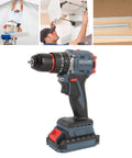 Heavy Duty Brushless Cordless Drill delivering a solid 1500 RPM and kickass 45 Nm torque showcasing adjustable settings for DIY projects.
