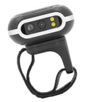 Finger Worn 2D Wireless Barcode Scanner Hands Free Reader for iOS with strap and front sensors visible