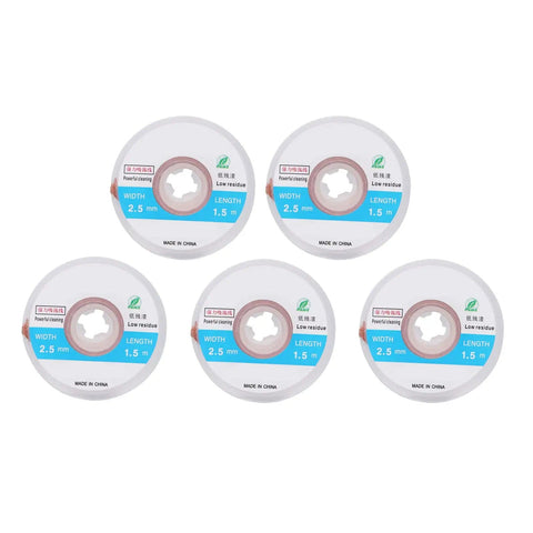 High Efficiency Copper Desoldering Wick No Clean Solder Removal For PCB Cleaning 5 Pack 4.9 Feet Each shown in discs