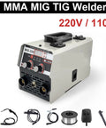 Three In One MIG MMA TIG Welding Machine Inverter Welder With Flux Cored Wire No Gas Soldering Kit 110V US Semiautomatic Arc Welder