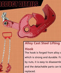 Upgraded Heavy Duty Chain Drum Lifter With 1100 Pound Capacity For Safe Vertical Lift Of 55 Gallon Steel Barrels, close-up of alloy cast steel hook.