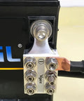 Heavy Duty 12 Way Terminal Distribution Block Bus Bar For Lithium And Agm Batteries with multi-connectors attached.