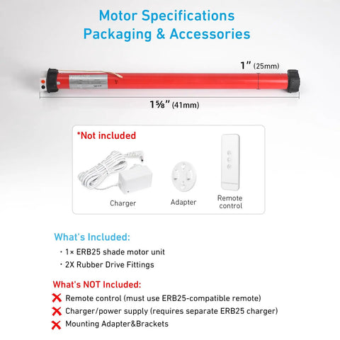 Battery Powered DIY Electric Roller Shade Motor For 1.5 Inch Tubes Upgrades Manual Blinds To Motorized, ERB25 Compatible, Fits 38mm Tubes And Most Roman And Roller Hardware, Easy Installation And Smooth Quiet Operation