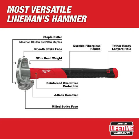 Absolute Beast Heavy Duty 4In1 Lineman Hammer 36 Oz Strike Built Different For Electricians And Job Site Pros Tough As Nails With Grippy Handle Sleek Black Red Finish Professional Grade Workhorse, showing features and details.