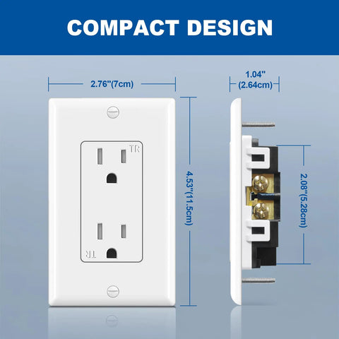 Compact Design of Decorator Wall Receptacle Outlet Kit With 50 Pack Tamper Resistant Outlets For Easy Install, 15 Amp 125 Volt Standard 2 Pole 3 Wire, Includes Wall Plate, UL Listed White For Home Office School And Commercial Use