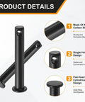 4-Pack M6x40mm Single Hole Clevis Pins Black For Quick, Heavy-Duty Assembly And Solid Rigging In Machinery, Farm Equipment, Aviation, Construction, Shipbuilding, And DIY Projects, black steel pin detail
