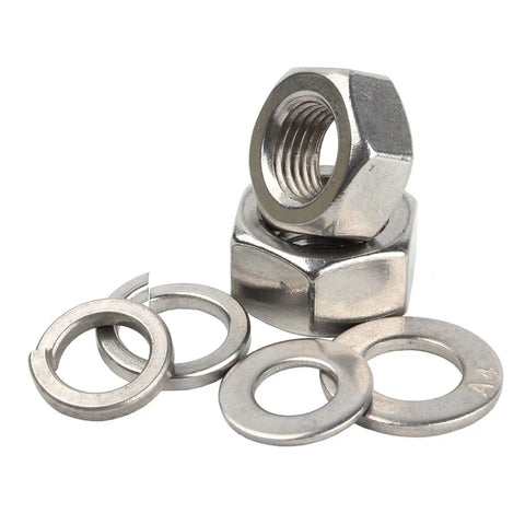 All In One 304 Stainless Steel Hex Nut Kit With Flat Washers And Lock Spring Washers for DIY Repairs and Furniture Maintenance