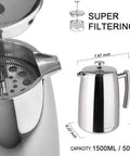 1.5 Liter 304 Stainless Steel French Press Coffee Maker Built To Last With Insulated Double Wall And Extra Screen for bold coffee