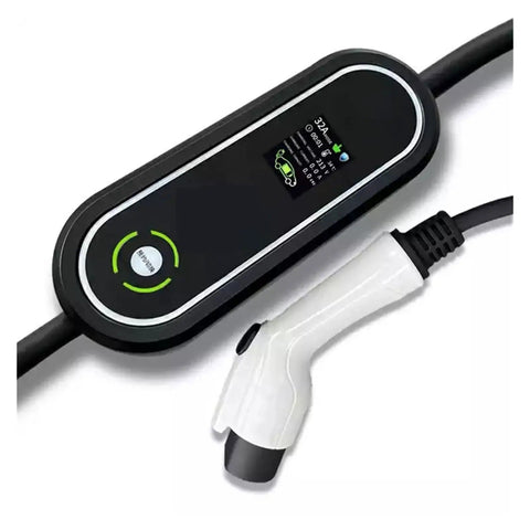 32A Level 2 AC EV Charger Portable EVSE Station with plug connector and LED display, heavy-duty outdoor ready charging kit