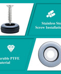 Close-up of 24 Pack Screw On Furniture Sliders With Screws Three Quarter Inch Round Teflon Chair Leg Slides, gray and black.