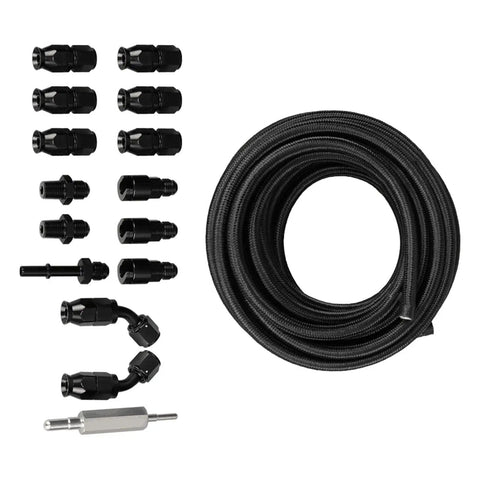 Kickin It With 6AN 3/8 Fuel Line Fitting Kit Using Flexible PTFE Nylon Hose For LS Swap EFI Systems That Are Totally Leak-Proof And Have 15 Connectors, black hose and fittings