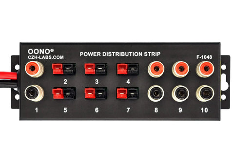 Beefed Up Banana Jack And Power Pole DC Power Distribution Strip With Ten Outlets And Six Pole Positions And Four Banana Jack Outputs