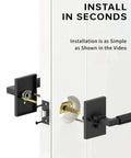 Installation of Six Pack Black Privacy Door Handles With Levers And Knobs For Indoor Doors showing assembly on white door