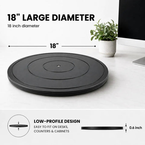 No Fuss 18 Inch Lazy Susan Turntable Dead Solid Swivel Cabinet Tray With Steel Ball Bearings showing 18 inch diameter design.